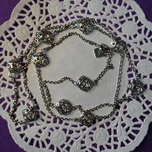 Kendra Scott Silver Tone Devalyn Puff Logo Sation Long Necklace 39"1/2" to 41"